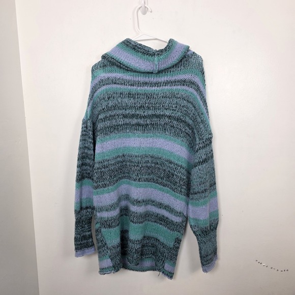 Free People Blue Candy Stripe‎ Cowl Neck Wool Alpaca Tunic Sweater Size Medium - Picture 13 of 14